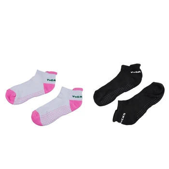 

2 Pair Women Cotton Yoga Socks Gym Fitness Sports Socks No Toes - Black & Pink