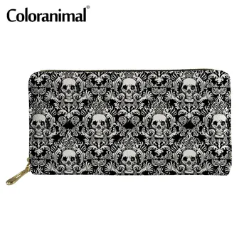 

Coloranimal Gothic Skull Pattern Purse for Women Man Protable PU Leather Wallet Girls Boy Credit Card Holder Money Coin Bag 2020