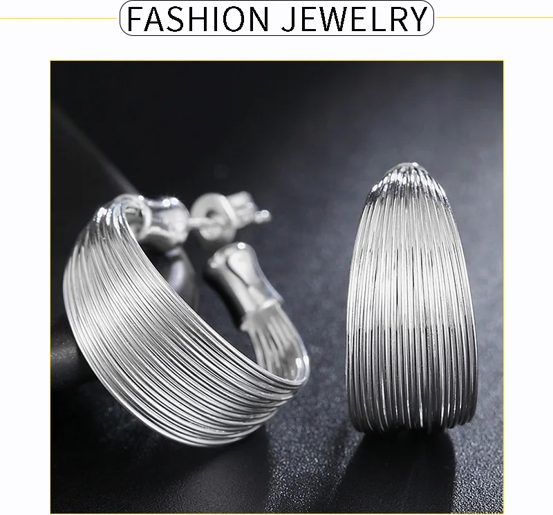 AGLOVER New 21MM 925 Sterling Silver Multi-line Hoop Earrings For Women Fashion Jewelry Christmas Gift AGLOVER New 21MM 925 Sterling Silver Multi-line Hoop Earrings For Women Fashion Jewelry Christmas Gift