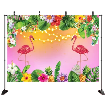 

Pink Flamingo Birthday Backdrop Summer Tropical Hawaiian Floral Photography Background for Flamingle