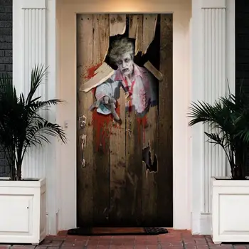 

Door Sticker Horrorly For Halloween Zombie Breaks Door Unique 3D Door Sticker DIY Festive Party Decoration