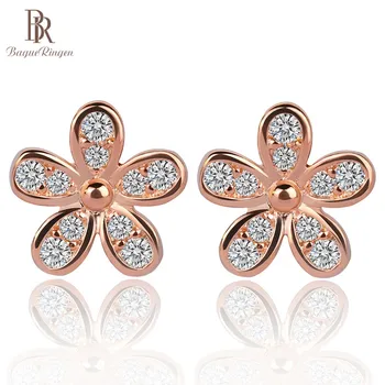 

Bague Ringen High Grade Delicate Silver Earrings for Women Flower shape Silver 925 Jewelry with AAA Zircon Rose Gold Color Lady