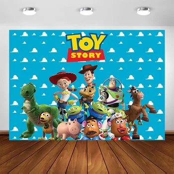 

Woody and Buzz Lightyear Birthday Party Decoration Backdrop Toy Birthday Party Banner Background Customized Cake Table Supplies