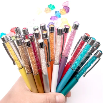 

1000pcs/lot Diamond Crystal Pen Gem Ballpoint pens ring wedding Metal BallPen Kawaii Magical Fashion School Office Supplies