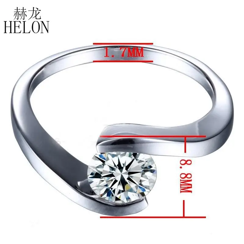 HELON 0.8ct Муассанит кольцо Твердое 14 к белое золото VVS/DEF Лаборатория Grown Diamond муассанит обручальное кольцо дизайн стиль высокое качество