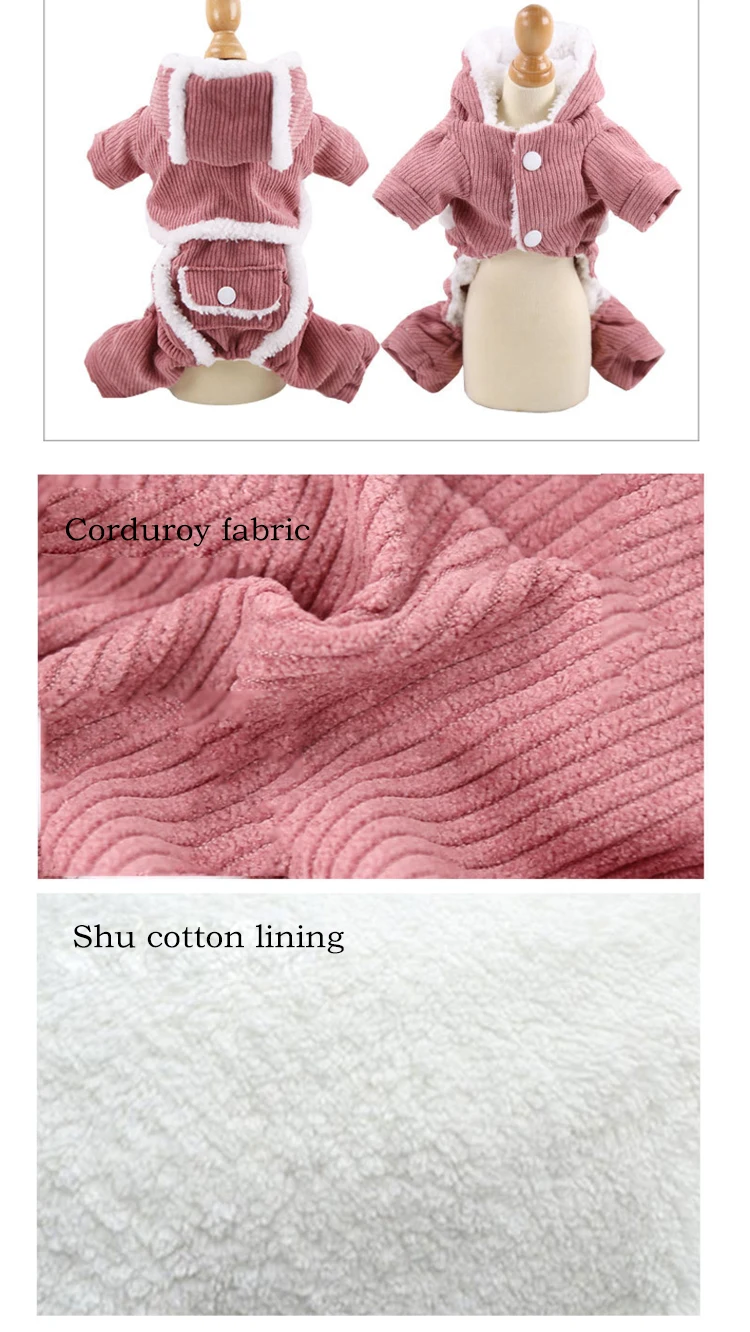 New double-layer thick cotton coat dog clothes cat coat pet clothes cotton coat corduroy warm four-legged clothes puppies