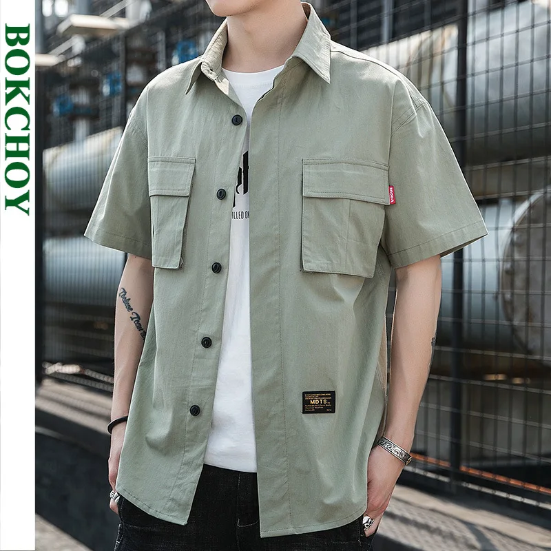 Vintage Men Shirt Safari Style Casual Shirts Short Sleeve Cotton Thin 2020 Spring New Arrive | Мужская одежда