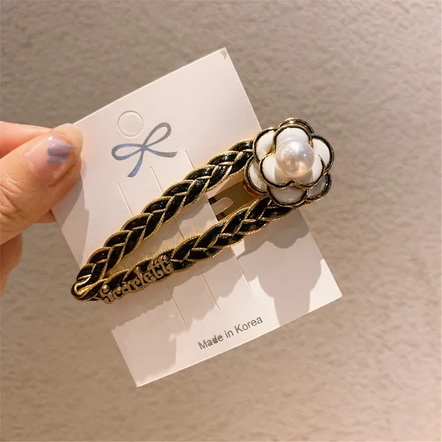 Adult Women Camellia Pearl Barrettes Hairpins Hair Clips Fashion Korean Lady Girl Head Wear Accessories-AS-W20 Watermelon red