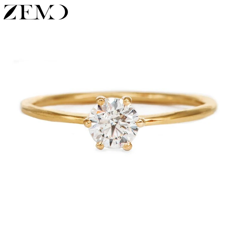 

ZEMO Women's Gold Shinning Crystal Rings Female Simple Design Cubic Zircon Finger Rings Girls' Boho Jewelry bagues pour femme