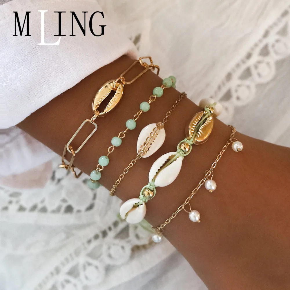 MLING 5 шт./компл. винтажный плетеный браслет ручной работы богемные бусины