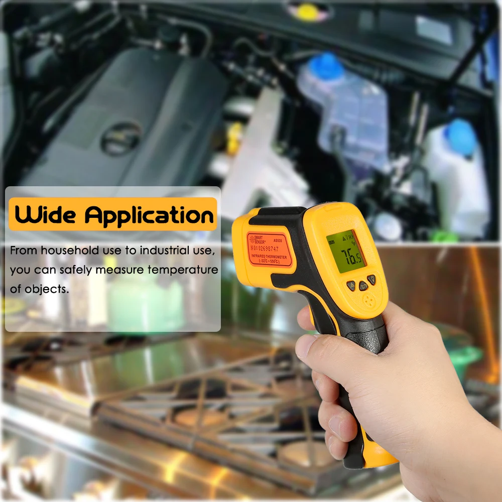 

SMART SENSOR AS530 Non-contact IR Infrared Thermometer 12:1 LCD Digital Temperature Meter Pyrometer with Data Hold Function