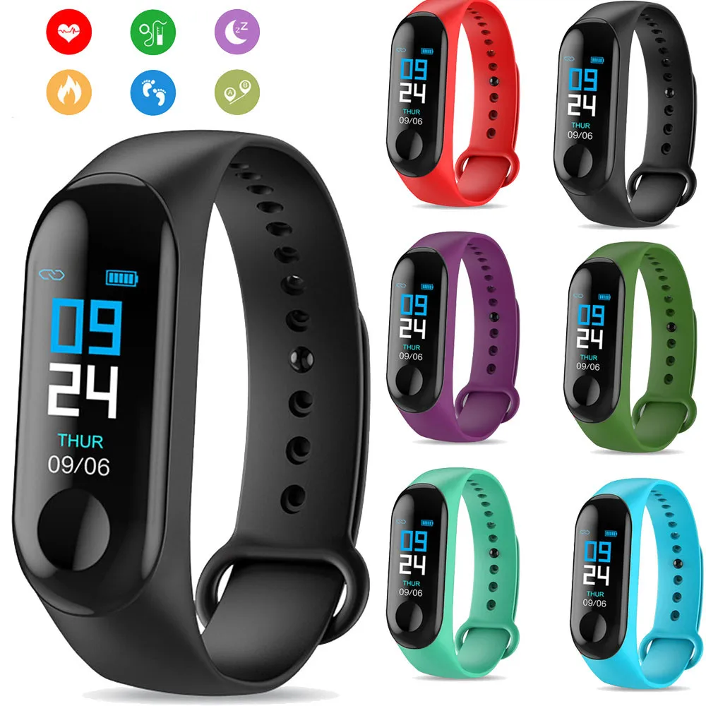 

M3 Smart Bracelet Band Fitness Tracker Heart Rate Blood Pressure Messages Reminder Color Screen Waterproof Sport Wristband