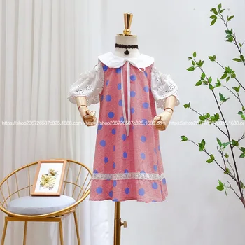 

Children's clothing summer 2020 new dress girls off-the-shoulder ladies hollow sleeves small lapel princess dress tide