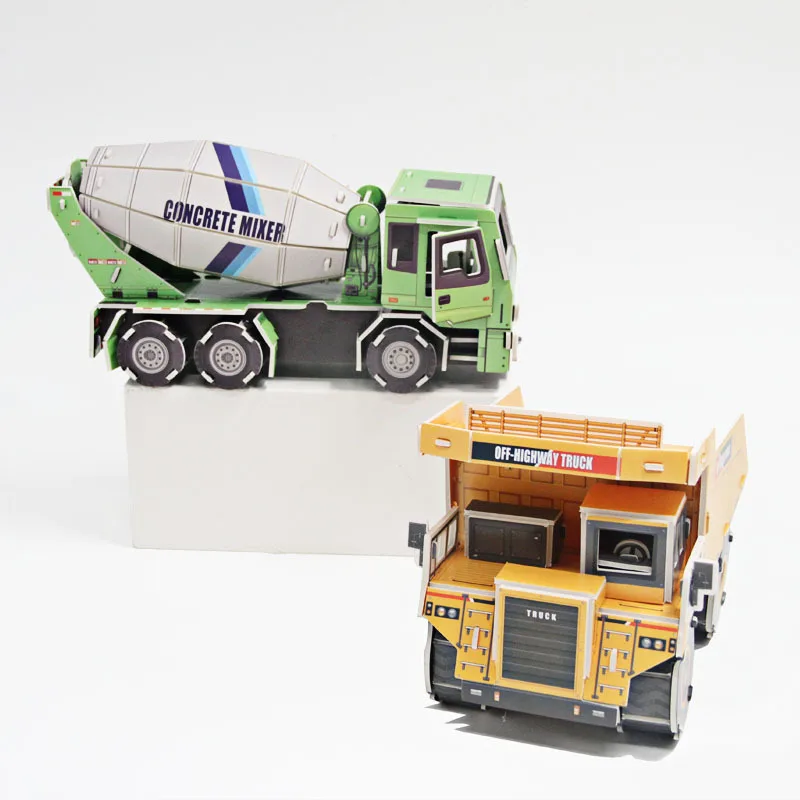 3D Paper Jigsaw Puzzle Cartoon Engineering Truck for Kids
