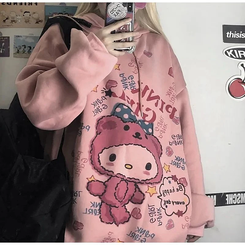 

2020 Anime Hoodie Women Autumn Kawaii Fashion Sweatshirt Women Korean Long Sleeve Print Tops Vintage Oversized Cute Hoodie