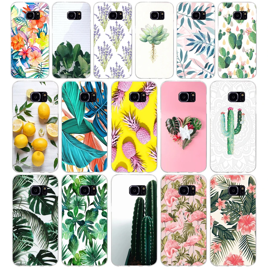 60Aa Piantaggine Foglie Di Banano Piante Di Cactus Regalo Molle Del Silicone Di Tpu Della Copertura Della Cassa Del Telefono Per Samsung Galaxy S6 S7 