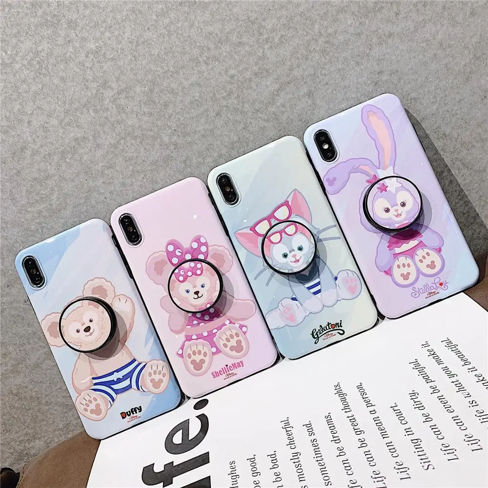 

Glossy Stand Holder Cute Cartoon Bear Rabbit Silicone Soft Phone Case for iPhone XS 11 Pro MAX XR 6 6s 7 8 Plus Back Cover Coque