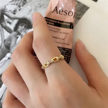 

RUIYI Real 925 Sterling Silver Women Delicate 18K Gold AAA Zircon Niche Rings Fashion Circle Link Minimalist Lovers Chic Rings