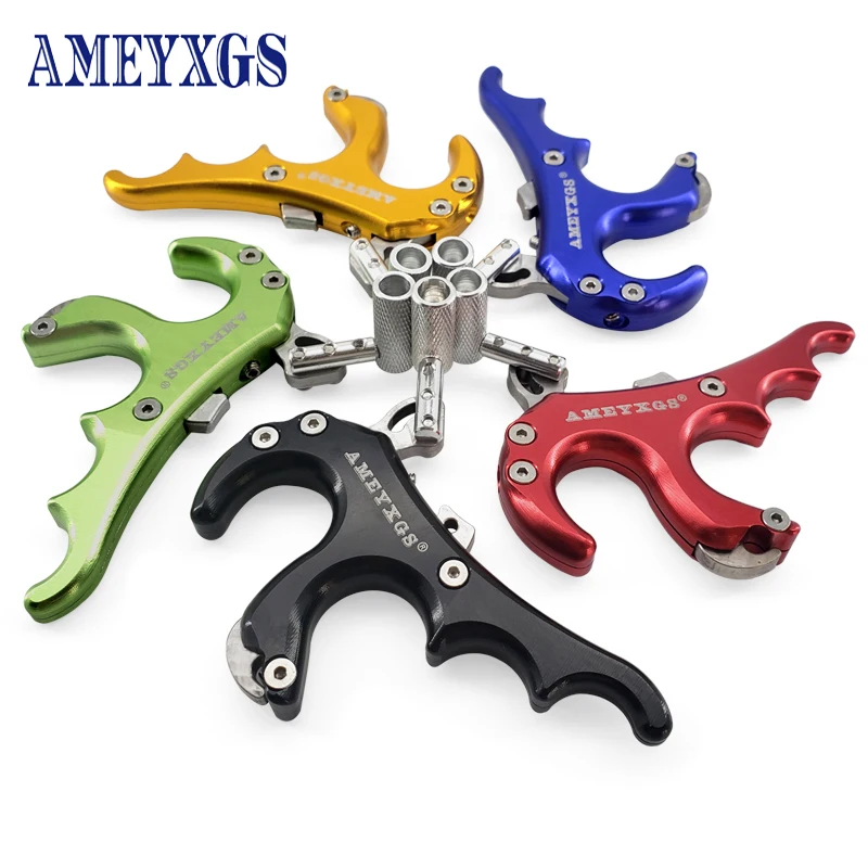 

1pc 4 Finger Archery Bow Release Aids Aluminum Alloy Grip Caliper for Compound Bow and Arrow Release Hunting Shooting Accessory