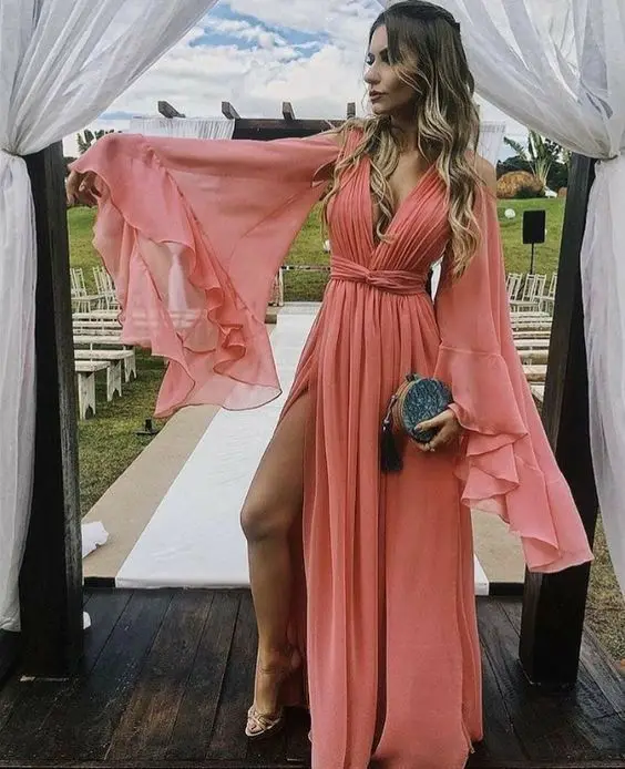 A-line Strapless Chiffon Dresses with Pockets Coral