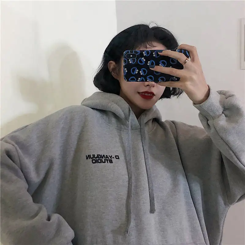 Bella philosophy осень большой размер Женская однотонная толстовка леди Harajuku плюс бархат над размером длинный рукав корейский пуловер пальто