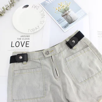 

Men's and women's buckle lazy belt wild decoration invisible seamless student elastic jeans