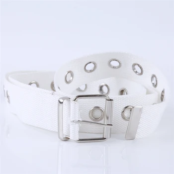 

Long Personality Harajuku Casual Ring White Metal Belt Students Jean Canvas Waist Belts Tide Silver Pin Buckle