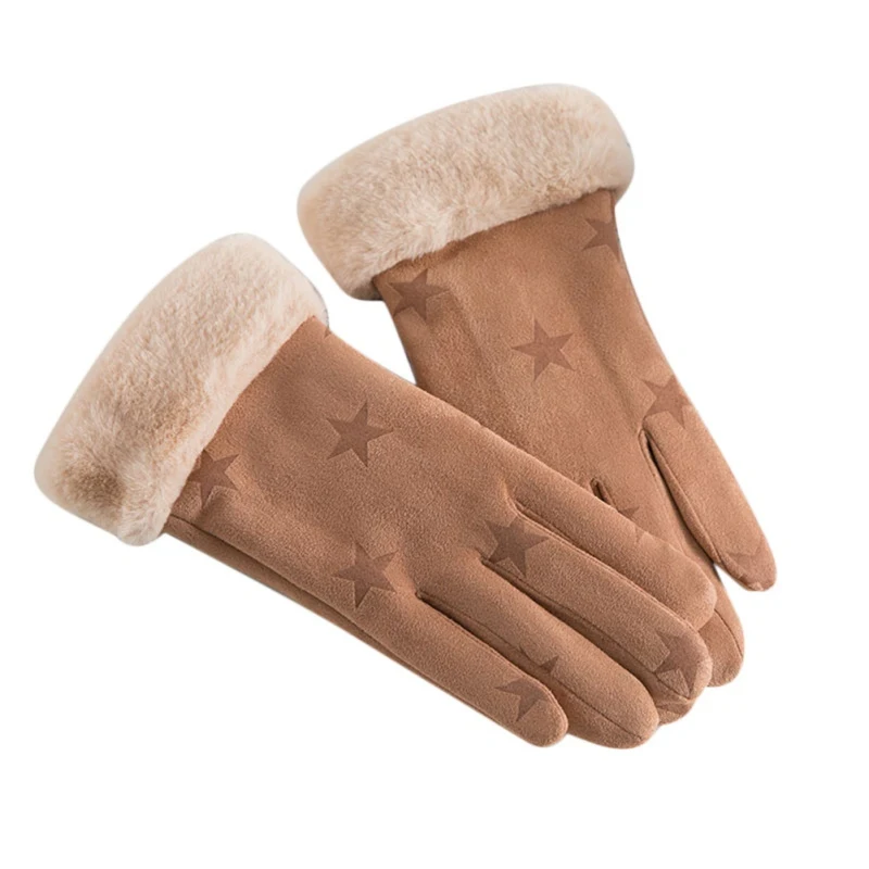 Новые женские замшевые теплые перчатки с сенсорным экраном двойные бархатные толстые зимние перчатки женские шерстяные флисовые варежки ветрозащитные перчатки - Цвет: D