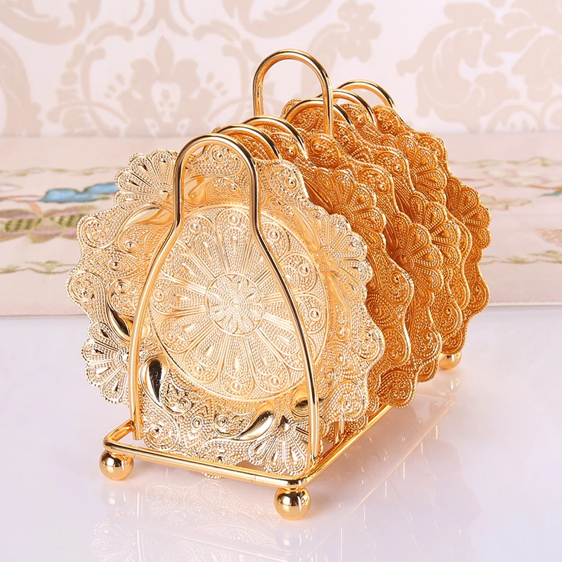 

European Round Coaster Metal Tea Cup Mat Heat Insulation Table Decoration household supplies