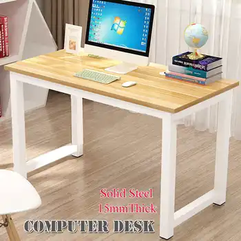 

100/120*60cm Computer Desk Laptop Table for Home Office Working Study Wooden Desktop Steel Frame Durable Simple Desk Table