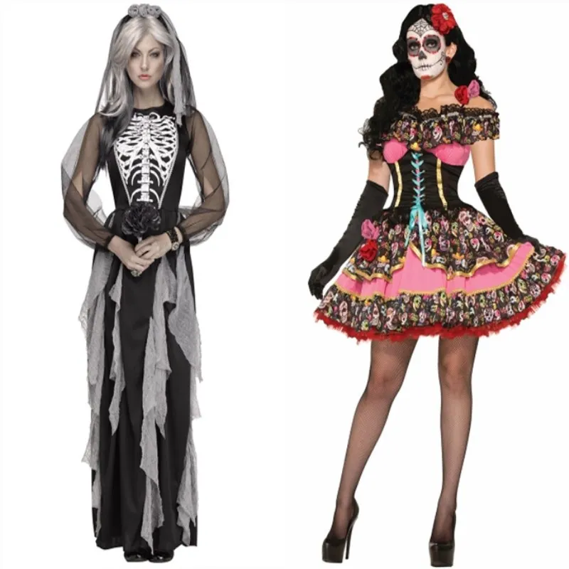 

Halloween Clothing Women's Adult Ghost Bride Skeleton Ghost after Witch Princess Dress Vampire Character Play