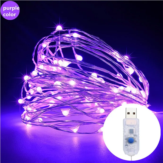 Purple 10 метров 5 в USB Светодиодная лента RGB огни 8 режимов водонепроницаемые рождественские огни декоративная подсветка для дома Рождественская гирлянда Сказочный свет - Испускаемый цвет: Purple