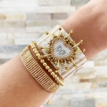 

Rttooas Heart Bracelet Classic MIYUKI Beaded Cuff Bracelets Women Luxury 3D Pulseras Boho Jewelry Mujer Moda Couples Gifts