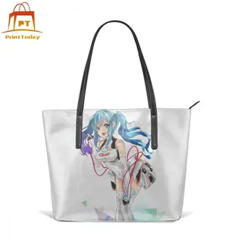

Hatsune Miku Handbag Racing Miku Top-handle Bags Teen Large Leather Tote Bag Woman Shopper Trend High quality Women Handbags