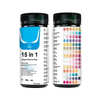 

15-In-1 Swimming Pool PH Test Paper 100PCS Residual Chlorine PH Value Alkalinity Hardness Test Strip PH Tester Pool Test Strips