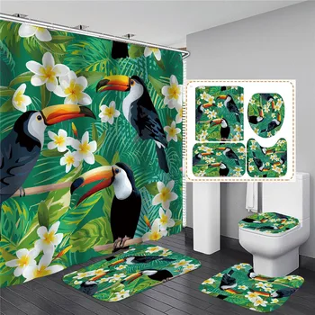 

Tropical Flowers and Birds Bath Curtains Waterproof Polyester Fabric Shower Curtain Bathroom Accessories Home Decor