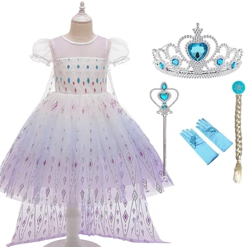 

Girl Dress Children Snow Queen 2 Cosplay Princess Dresses With Cloak For 3-10 Years Girls Clothing Kids Elsa Fancy Costume