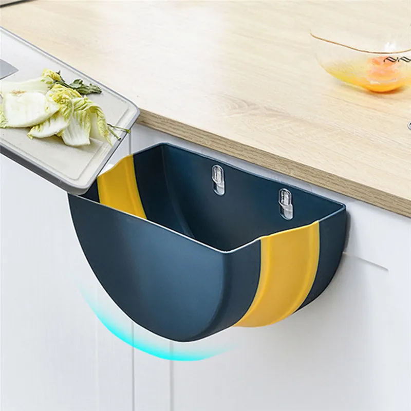 

Folding Waste Bin Kitchen Cabinet Door Hanging Trash Bin Trash Can Wall Mounted Trash Can for Bathroom Toilet Waste Storage