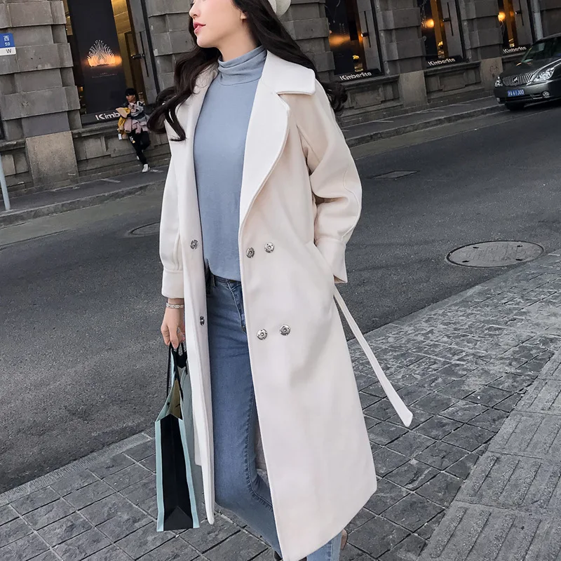 

New Winter Woolen Coat Female Lantern Sleeves Thickened Long Section Woolen Coat Abrigos Mujer Invierno 2019