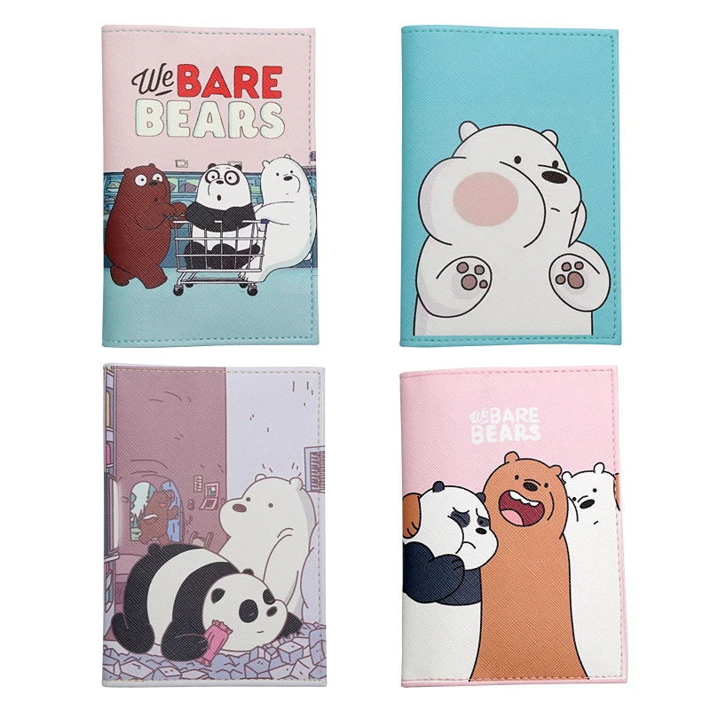 

Kawaii Cartoon Bears Pattern Passport Holder Credit Card Wallet We Bare Bears Traveling Abroad Universal Leather Passport Covers