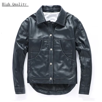 

New Irregular Design Women Genuine Leather Oversize Style Black Real Leather Jackets Big Pockets Loose Spring Sheepskin Coats