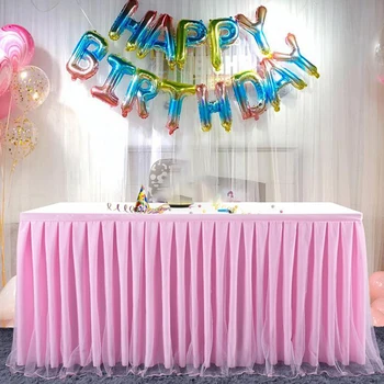 

Banquet Party Wedding Table Skirt Tutu Tulle Tableware Cloth Baby Shower Birthday Table Skirt Home Decor Table Skirting