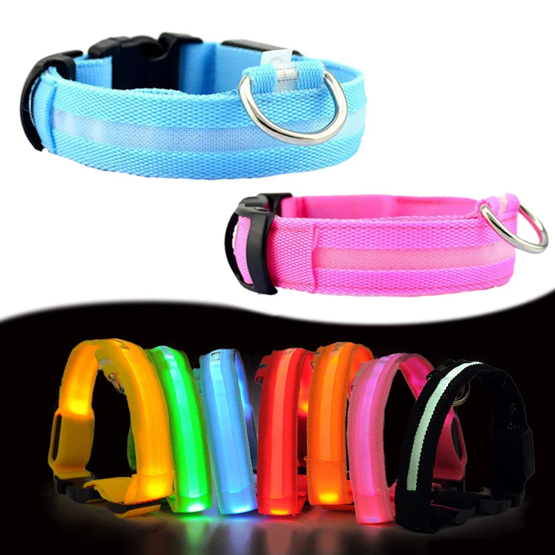 

Nylon LED Pet Dog Collar Night Safety Flashing Glow In The Dark Dog Leash,Dogs Luminous Fluorescent Collars Pet Supplies for Cat