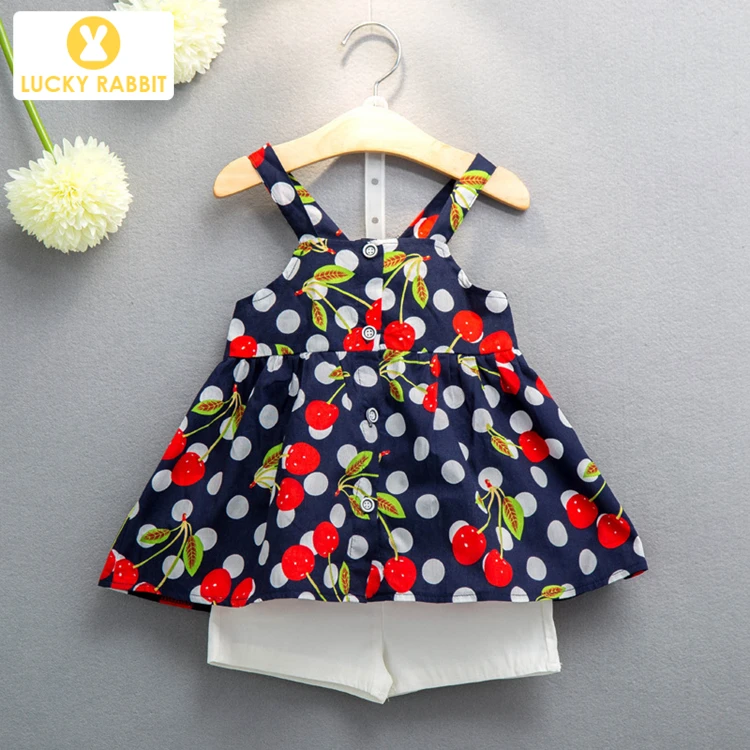 Cherry Print Tops Beautiful Pretty Children Girl Clothes Vest Floral 2 Piece Girls Matching Summer Sets Clothing