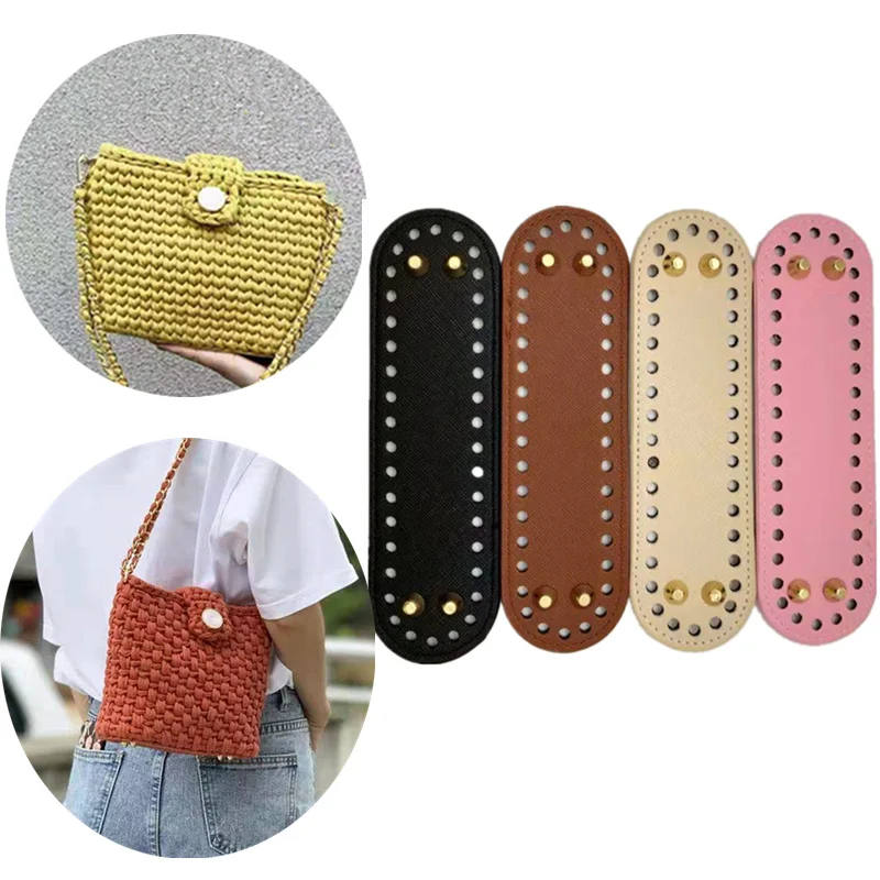 Parte inferior larga Ovalada para bolso de punto, accesorio de cuero PU hecho a mano con 38 agujeros, parte inferior de ganchillo artesanal, 18x5cm