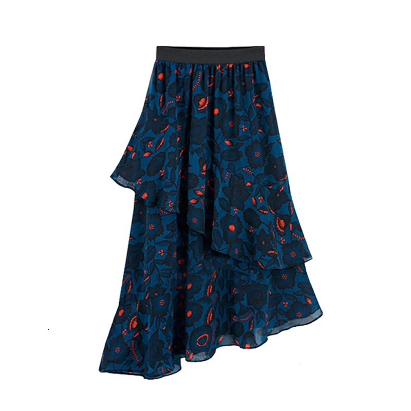 TWOTWINSTYLE шифоновая юбка с цветами Женская эластичная высокая талия драпированная Асимметричная миди юбки Женская Весенняя модная одежда