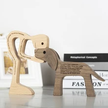 Figurine artisanale en bois pour chien et femme, modèle de sculpture sur bois, décoration créative pour la maison et le bureau, ornement de Table de bureau, chiot de famille