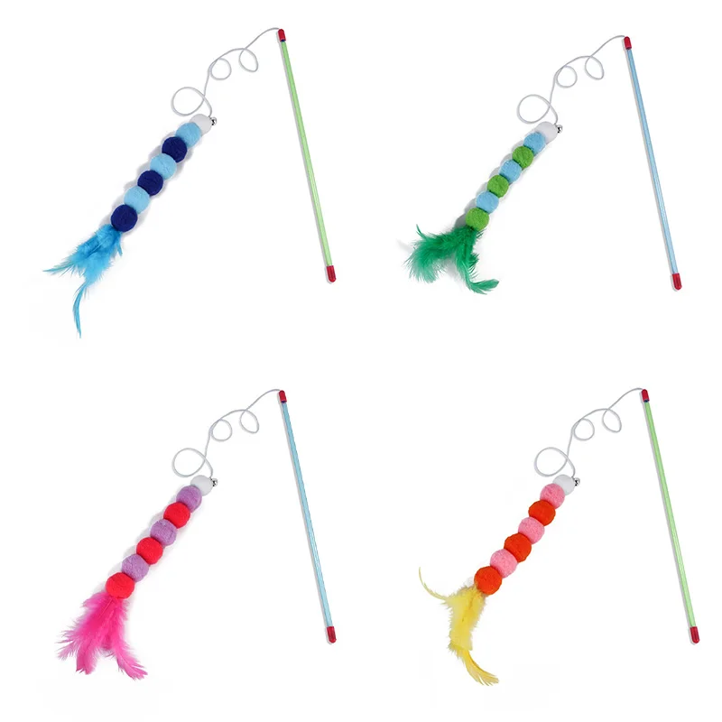 1PC Teaser Feather Toys Kitten Funny Colorful Rod Cat Wand Toys Plastic Pet Cat Toys Interactive Stick Pet Cat Supplies DropShip
