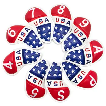 

USA Embroidery Golf Iron Headcover Set Upscale PU Leather Golf Putter Cover 9pcs