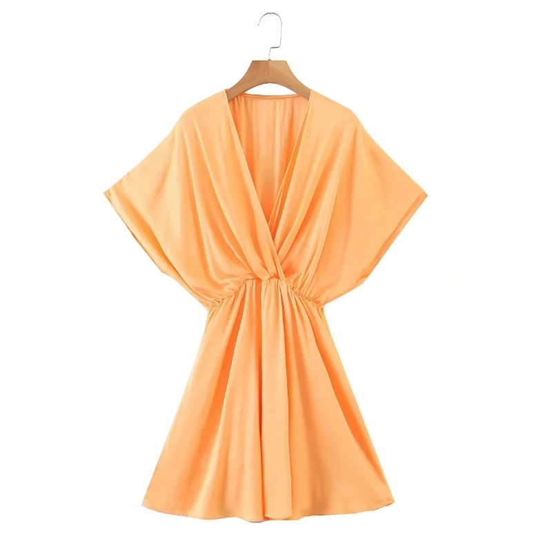Fashion Lady V-Neck Batwing Sleeve Mini Dress Vintage Women Loose Solid Dresses Casual Femme Clothes D5991 Fashion Lady V-Neck Batwing Sleeve Mini Dress Vintage Women Loose Solid Dresses Casual Femme Clothes D5991